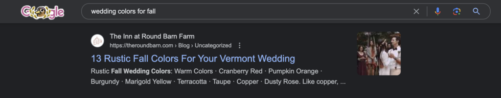 SERP for wedding colors for fall